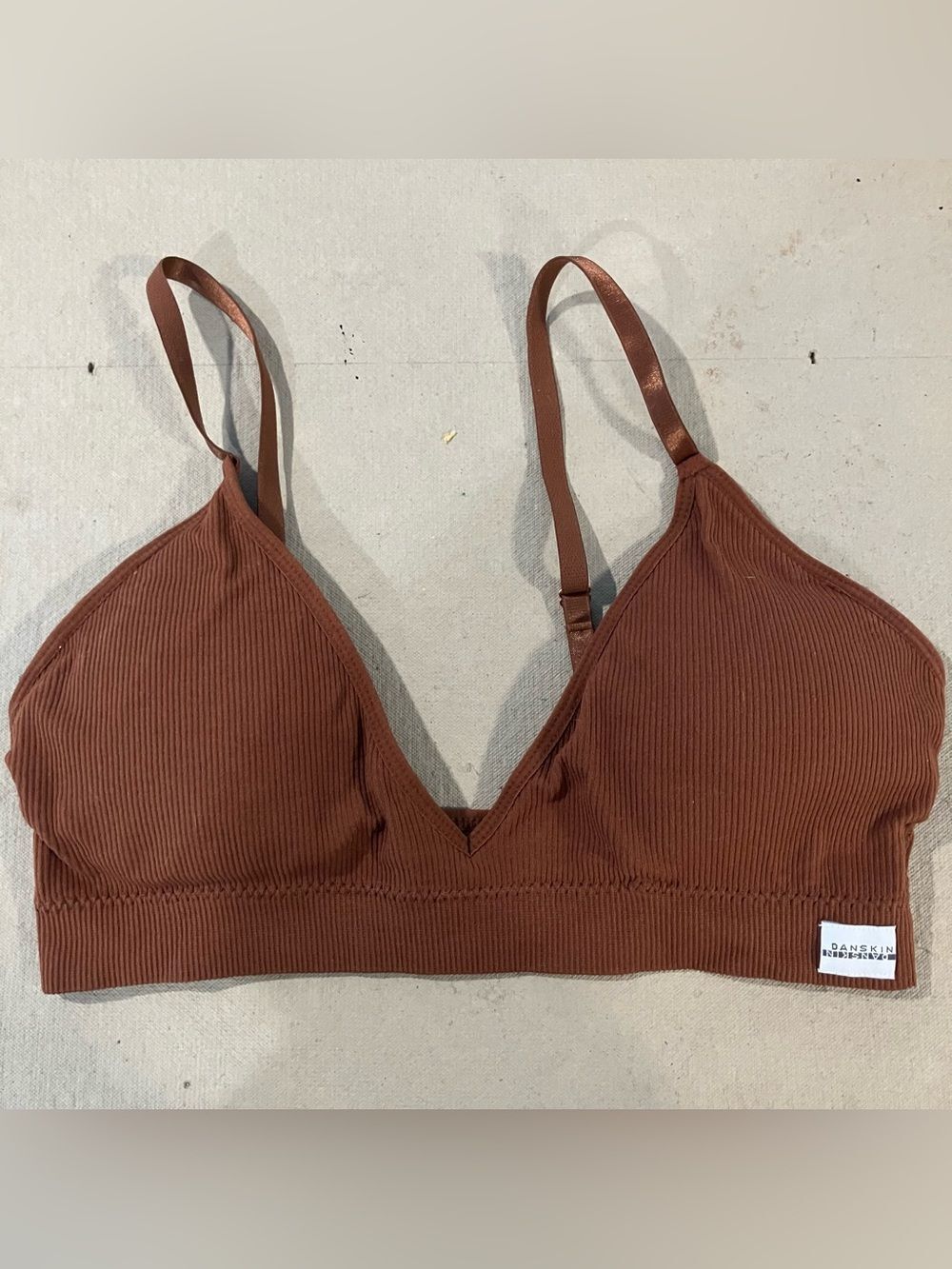 Bundle of 2 Danskin Ribbed V-Neck Bralettes - Brown and Mauve